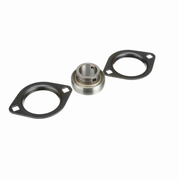 Mounted Stamped Steel Two Bolt Flange Ball Bearing - 52100 Bearing Steel - Setscrew Lock